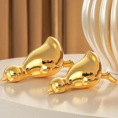 2er Set Mini Goldene Entenfiguren aus Keramik, modern