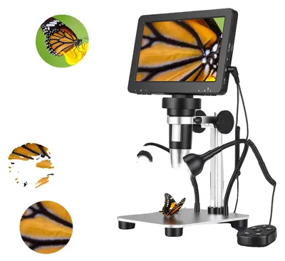 Obrázek produktu pro Digitální mikroskop, 7palcový displej, 1200x zvětšení, rozlišení 1080P FHD, manuální ostření, kompatibilní s Windows a Mac