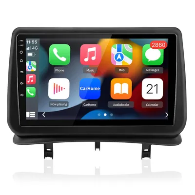 Image de Autoradio Android 15 octa-core avec CarPlay, écran 9 pouces, pour Renault Clio 3 (2005-2014) : GPS, Wi-Fi, Bluetooth, FM, RDS, SWC, DAB+, DSP, format 2DIN, USB, 4 Go + 64 Go