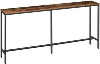 Productafbeelding van Unyqoos® smalle console tafel, 180 x 20 x 80,5 cm – Vintage houtlook en zwart metalen frame, industriële stijl, draagvermogen van 50 kg, verstelbare poten