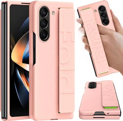 Obrázek produktu pro Pouzdro na Samsung Galaxy Z Fold 6, matné pouzdro proti poškrábání z PC s popruhem na ruku Růžový