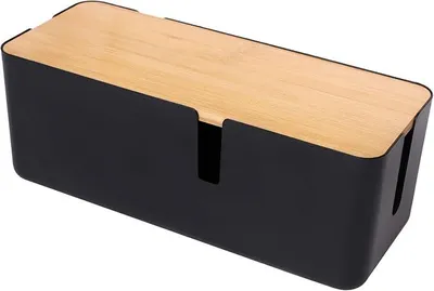 Produktbild von PolkaHome® Kabelmanagement-Box mit Bambusdeckel, Kabelbox für Steckdosenleisten, Kabelaufbewahrung, Kabelorganisation, Kabelverstecker,