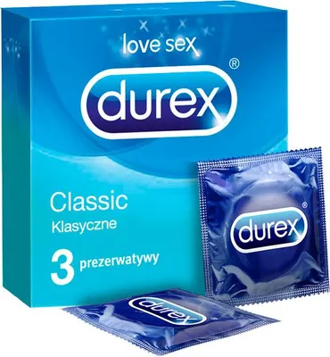 Zdjęcie produktu dla Durex Classic, Prezerwatywa dla mężczyzn, Przezroczysty, Lateks, 52 mm, 3 szt.