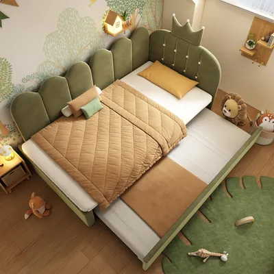 Immagine prodotto di Letto imbottito 90x200 cm, verde, in velluto, con letto a scomparsa 90x190. Struttura del letto senza materasso, ideale per la camera da letto