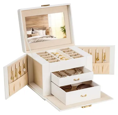 Imagen del producto de Cajas de joyería con cerradura y espejo - Pendientes/Pulseras/Collares - Joyeros - Para guardar joyas - Ideal como regalo - Para niñas - Caja para joyas