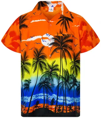 Produktbild von King Kameha Hawaiihemd "Beach" in Orange Herren Hawaii-Hemd Kurzarm Front-Tasche Stylish