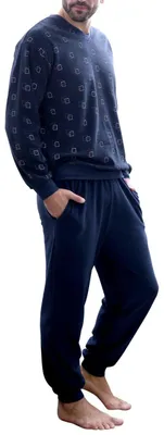 Produktbild von Herren Frottee Pyjama lang mit Bündchen - auch in Übergrössen bis Gr. 70 -  291 101 93 454 ; marine , 70