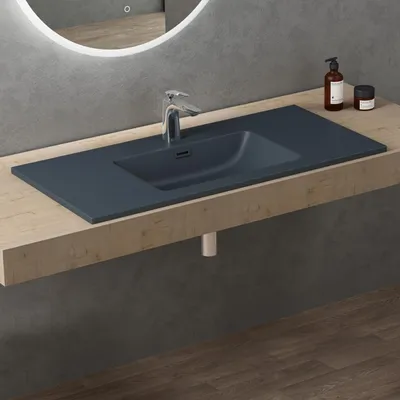 Immagine prodotto di doporro Lavabo Integrale a Incasso Soprapiano 100x48x12 cm Rettangolare in Marmoresina Antracite Opaco, Lavabo Bagno da Appoggio con Foro Rubinetto e Troppopieno Colossum02