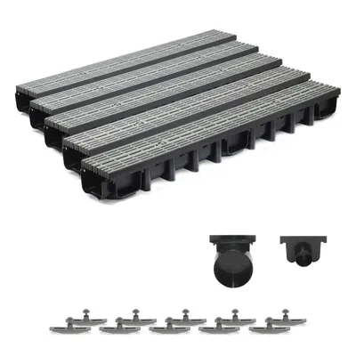 Produktbild von SPEEDPLANT Entwässerungsrinne A15 mit Kunststoffrost Grau Line – 3 m Bodenrinne, 1,5 t Belastbarkeit, Tiefe 98 mm, inkl. Zubehör
