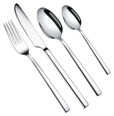 Produktbild von 16-teiliges Edelstahl Besteckset | Essbesteck für 4 Personen | Silber | Spülmaschinenfest & Spiegelpoliert
