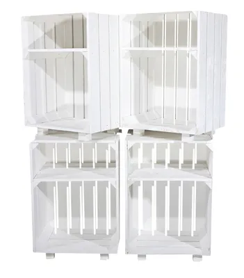Produktbild von 4er Set Neuer weißer Nachttisch 30,5cm x 40cm x 54cm Nachtschrank Abstelltisch Regalkiste Apfelkiste/Weinkiste/Obstkiste weiss Tisch Ablage Landhaus klassisch