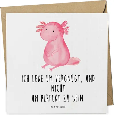 Produktbild von Mr. & Mrs. Panda Grußkarte Axolotl Niedlich - Weiß - Geschenk, faltkarte, Klappkarte, Glückwunschkarte, Liebe, Fröhlich, doppelkarte, anlasskarte, Weisheit, Freundin