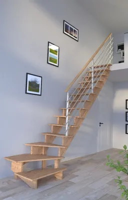 Produktbild von Holztreppe Lindos (Eiche) in  1/4 gewendelter Ausführung rechts-100 cm-Design Geländer Edelstahl-ohne Setzstufen