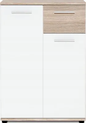 Produktbild von Kommode  - mit 2 Tür - mit Schublade -  60 x 85 x 35 cm B/H/T - Weiß /  Sonoma - Moderne Sideboard - Hochwertige Qualität - für Wohnzimmer