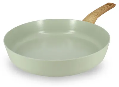 Zdjęcie produktu dla Patelnia aluminiowa o średnicy 28 cm z uchwytem imitującym drewno – nadaje się do użytku z płytami indukcyjnymi
