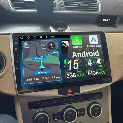 Imagen del producto de Radio para coche con pantalla táctil de 10 pulgadas, sistema Android 15, compatible con VW Passat B7 (2010-2015), GPS, navegación, Carplay, Android Auto, DAB Plus, Bluetooth, WiFi, formato 2 DIN, 2GB de RAM y 64GB de almacenamiento