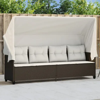 Produktbild von Sonnenliege mit Dach und Kissen Braun Poly Rattan 368336