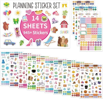 Obrázok produktu pre Sada nálepiek ročné obdobia 14 hárkov, 945 motívov, pre bullet journal