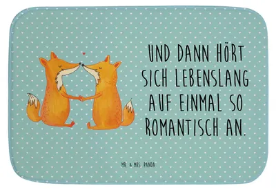 Produktbild von Mr. & Mrs. Panda duschmatte Füchse Liebe - Türkis Pastell - Geschenk, Badezimmer Matte, Paar, Fox, Badezimmerteppich, Fuchs, Freundin, Badvorleger, Badteppich, Badematte