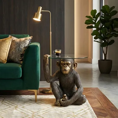 Produktbild von riess-ambiente Couchtisch KING APE 65cm schwarz gold Polyresin Glas Affenfigur runde Tischplatte