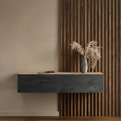 Produktbild von Planetmöbel Flur Möbel Garderobe Hängeschrank 1x 140 cm gold eiche / schwarz charcoal, Wandgarderobe hängend oder stehend