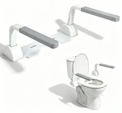 Image de Barres d'appui pliables pour toilettes - Cadres de sécurité pour toilettes avec accoudoirs - Poignée de maintien stable - Pour personnes âgées et personnes handicapées