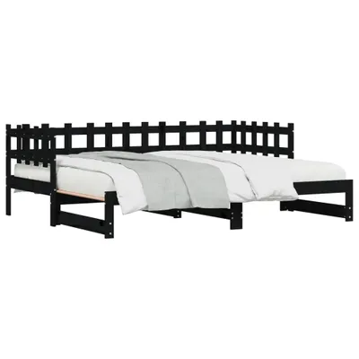 Zdjęcie produktu dla vidaXL Łóżko dzienne rozkładane czarne 2x(90x190) cm lite drewno sosnowe