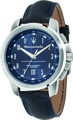 A close-up studio shot of a Maserati watch.