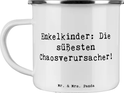 Produktbild von Mr. & Mrs. Panda Pott Spruch Enkelkinder Chaos - Weiß - Geschenk, Jubiläen, Campingbecher, Familienleben, Freude, Lächeln, Haferl, Sahnehäubchen, Tasse Emaille, Zuneigung