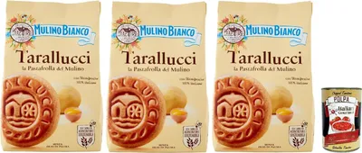 Produktbild von Mulino Bianco Tarallucci Biscotti con Uova Fresche 100% italiane, Kekse mit 100% frischen italienischen Eiern, biscuits, cookies, 3x 350 g + Italian Gourmet polpa 400g