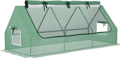 Productafbeelding van Mini-kas van folie met gaasramen, UV-bestendige zaaikas voor de tuin, geschikt voor het kweken van planten, gemaakt van PE-folie, kleur: groen, afmetingen: 240 x 90 x 90 cm