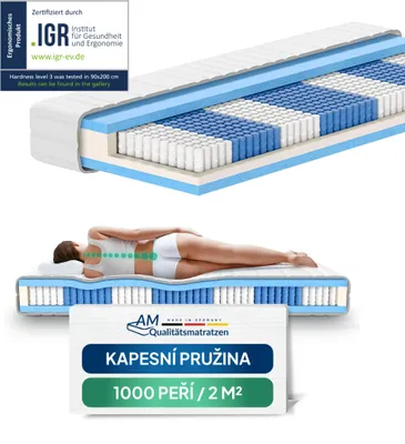 Obrázek produktu pro AM Qualitätsmatratzen | 1000 pružin 7zónová tašticková matrace s pružinovým jádrem - 160x200 cm - H3 | tašticková matrace s pružinovým jádrem | 160/200 | tašticková matrace s pružinovým jádrem | stupen tuhosti H3 | 7 zón | výška 24 cm
