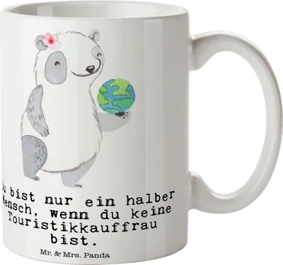 Produktbild von Mr. & Mrs. Panda Teetasse Touristikkauffrau Herz - Weiß - Geschenk, kaffeetasse bedruckt, Kaffeebecher, design tasse