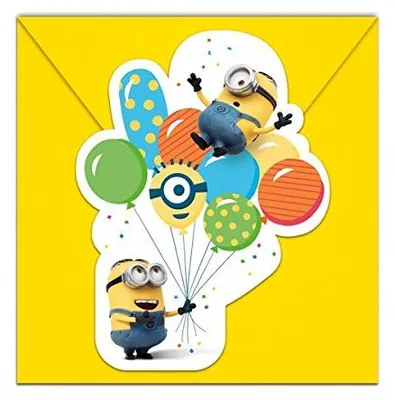 Produktbild von 6 Minions Ballon Party Einladungskarten 9x14cm