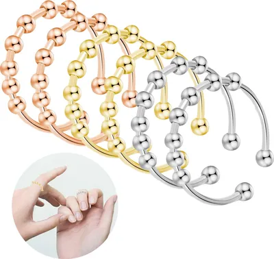 Produktbild von Stück Angstring, Damen Anti Stress Ring, Angstring Verstellbar, Edelstahl Dekompressionsringe Set, Ring Spinner Ring, Ring mit Perlen für Frauen Männer (Silber/Gold/Roségold)