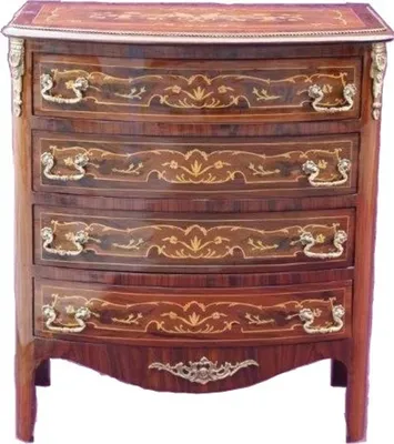 Image de Commode Casa Padrino style baroque, avec 4 tiroirs, en bois de mahogni brun avec incrustations, hauteur 89 cm, largeur 80 cm