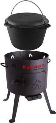 Produktbild von SET Feuerofen Utschak Feldküche Ø ca. 29,5 cm + Kazan-Topf mit PFANNEN-DECKEL aus Gusseisen 8 Liter