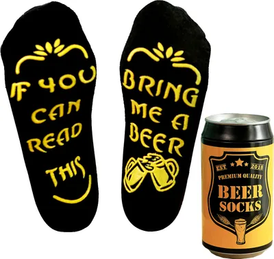 Produktbild von Bier Socken Herren lustige Socken mit Spruch "Bring me a Beer", Männergeschenke, Papa Geburtstagsgeschenk, Beer socks in a beer can, 37-44