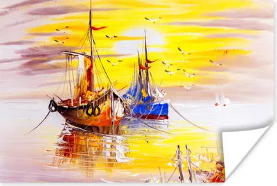 Produktbild von MuchoWow® Poster Malerei - Boot - Wasser - Ölfarbe 60x40 cm - Schlafzimmerdekoration