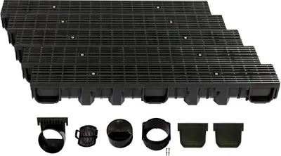 Produktbild von Entwässerungsrinne Höhe 115mm Kunststoff 5m, Längsstabrost, Schwarz