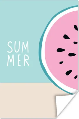 Produktbild von MuchoWow® Poster Wassermelone - Pastell - Blau 80x120 cm - Papierdruck