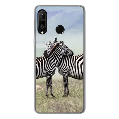 Produktbild von MuchoWow® Handyhülle Schutzhülle Hülle für Huawei P30 Lite Zebras - Gras - Schwarz - Weiß Silikon Softcase Handy Hülle - Handyhülle