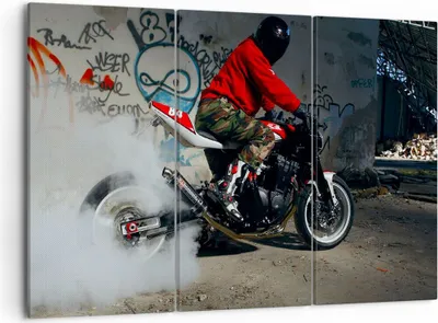 Produktbild von Bild auf Leinwand - Leinwandbild - Motorrad motorradfahrer graffiti - 105x70cm - Wand Bild - Wanddeko - Leinwanddruck - Bilder - Kunstdruck - Leinwand bilder - Wandkunst - CE105x70-2265