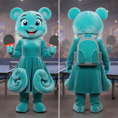 Image de Mascotte MASTICOT amusante et cyan pour table de ping-pong
