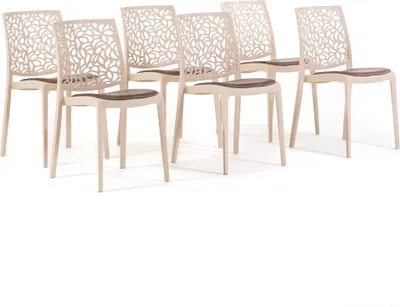 Produktbild von Set aus 6 stühlen aus polypropylen mit glasfaserverstärkung und gepolsterter samt-sitzfläche – robuste, elegante und bequeme stühle, stapelbar und widerstandsfähig, ideal für küche, esszimmer, bars und restaurants – modernes design – ANNA SOFT – Creme/Taubengrau