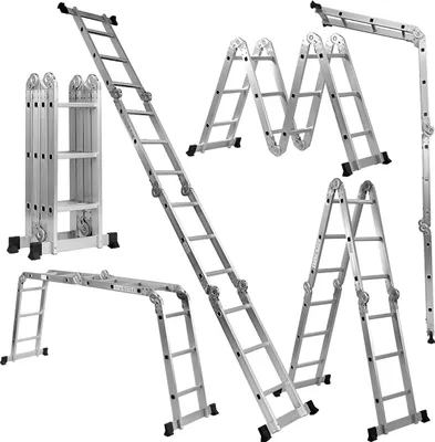 Produktbild von Aluminium Multifunktionsleiter 370,5cm verstellbar, Gelenkleiter Klappleiter Stehleiter Aluleiter mit Sicherheitsschlössern & rutschfeste Fußpads, Mehrzweckleiter, bis 150kg belastbar