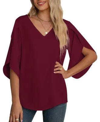 Imagen del producto de Blusa de gasa de dama con volantes y cuello en V
