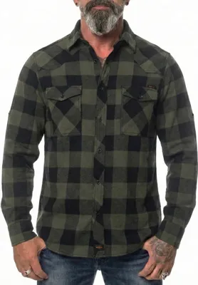 Produktbild von ROCK-IT Apparel - Herren Flanellhemd Karohemd, Regular Fit Freizeithemd im Vintage-Look 5X-Large Schwarz/Olive