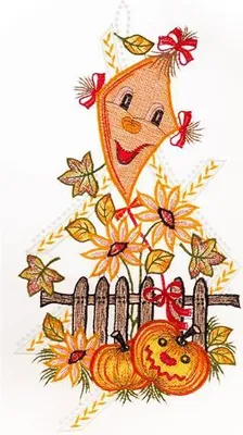 Produktbild von Fensterbild "Herbstspaß" farbig, 22 x 39 cm, Original Plauener Spitze