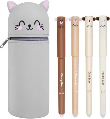 Produktbild von Silikonetui 2-in-1 mit Standrillen, Tischhalter für 4 Stifte, Kawaii Etui für Schule und Büro